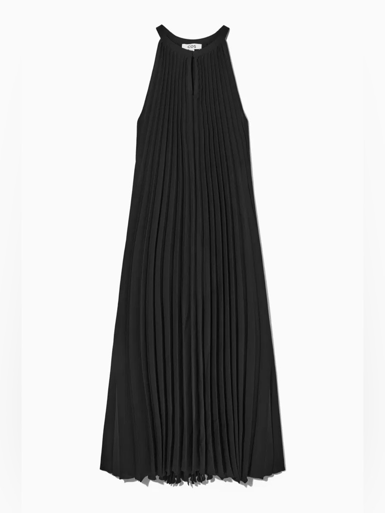 Cos Black Pleated Halter-Neck Maxi Dress Sz 2